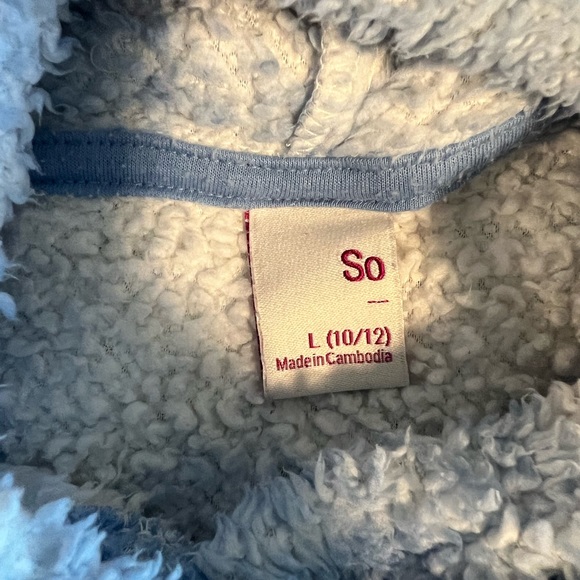 SO girls blue & white faux fur plaid hoodie size L 10/12 - Picture 5 of 9